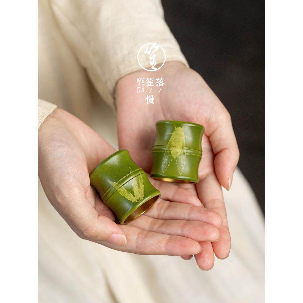 落笙创意盖置手工紫砂壶盖碗盖子托黄铜茶玩摆件覆古功夫茶具配件