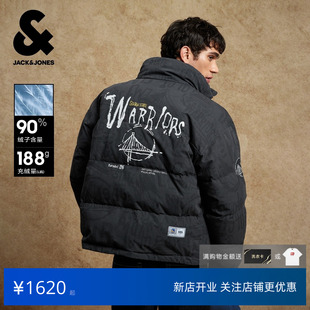 杰克琼斯户外运动NBA联名勇士队男装冬春季羽绒服满印宽松外套衣