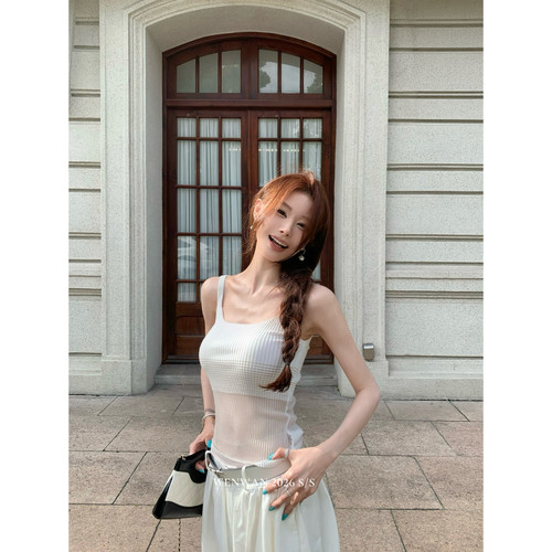 WENWAN【三色都美！ins欧尼】超细腻冰感丝滑 精致松弛坑条背心