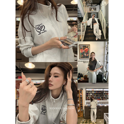 网球立领刺绣宽松卫衣裤套装女
