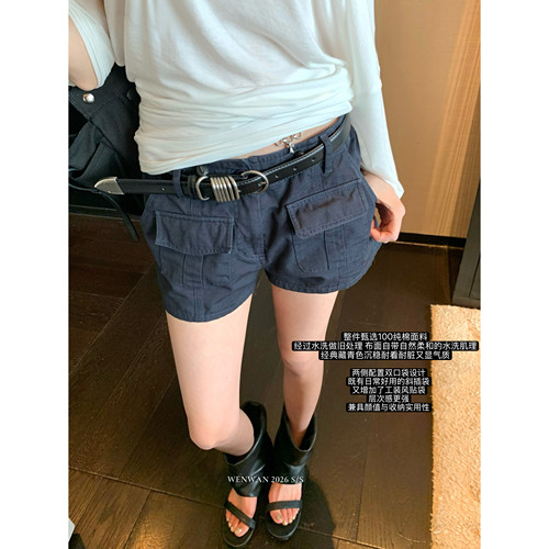 WENWAN【长腿搭档】美式辣妹工装抽绳多口袋小短裤