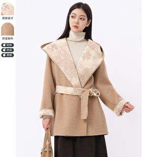 艾蜜丰2026春季新款呢大衣时尚休闲气质双面呢大衣腰带毛呢外套