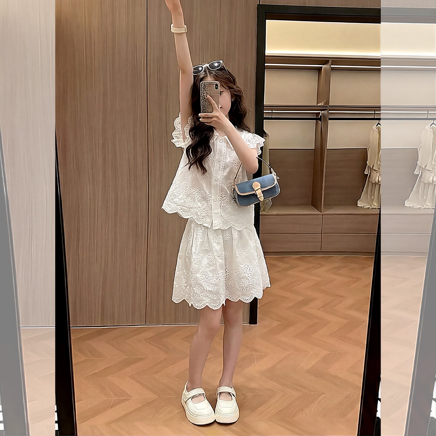 女童夏套装2026新款女孩蕾丝飞袖