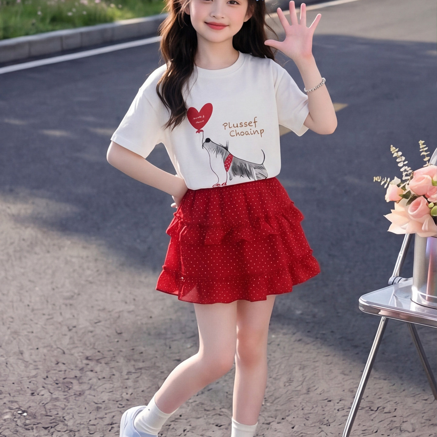夏季女童2026新款套装爱心印花