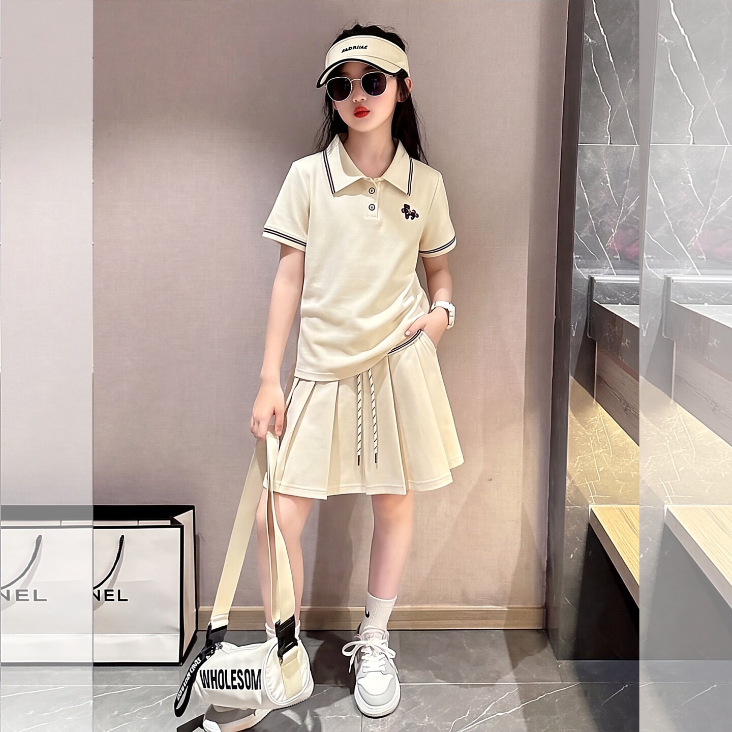 女童运动百褶裙套装夏季