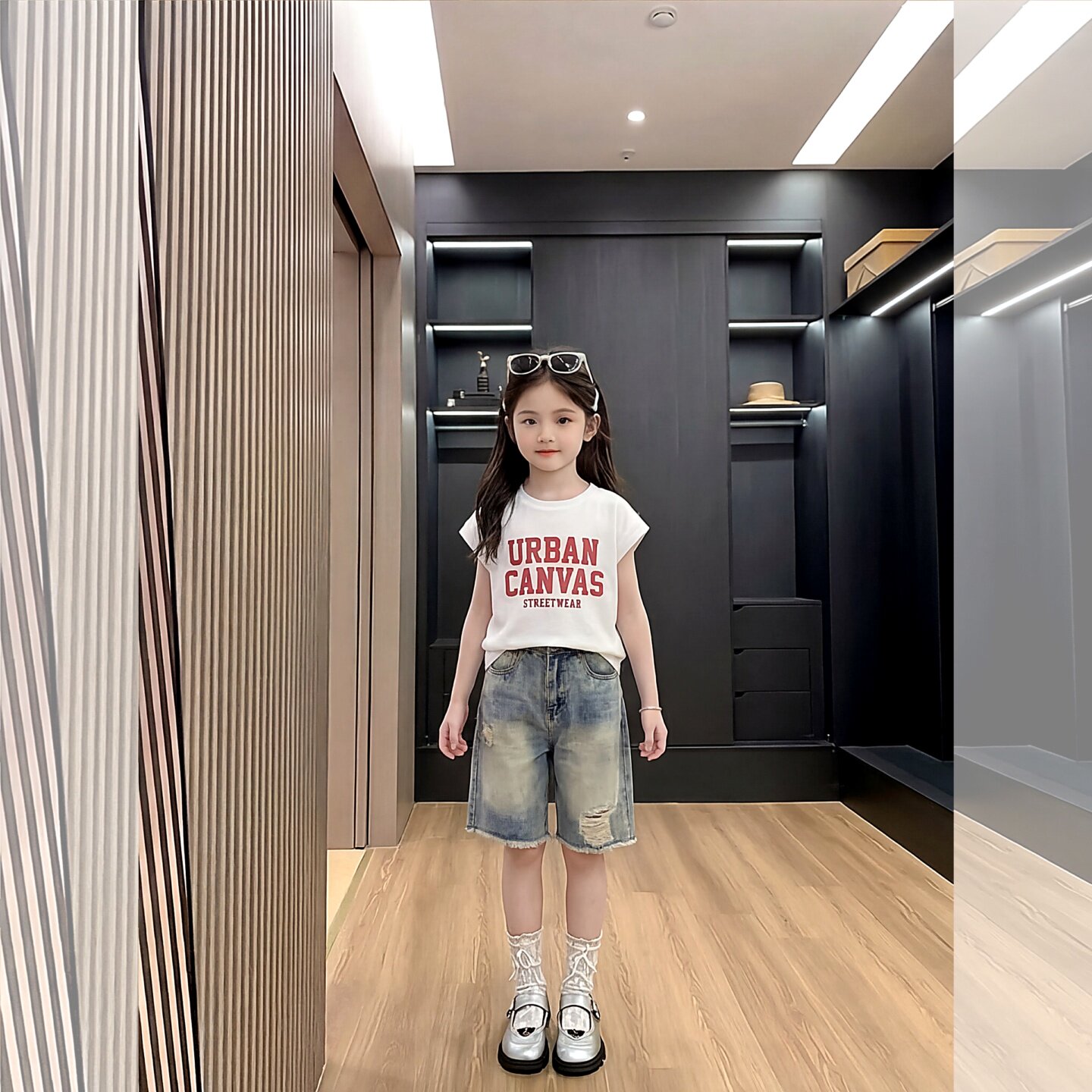 女童夏装套装2026新款洋气韩系儿童装牛仔短裤夏季薄款休闲中大童