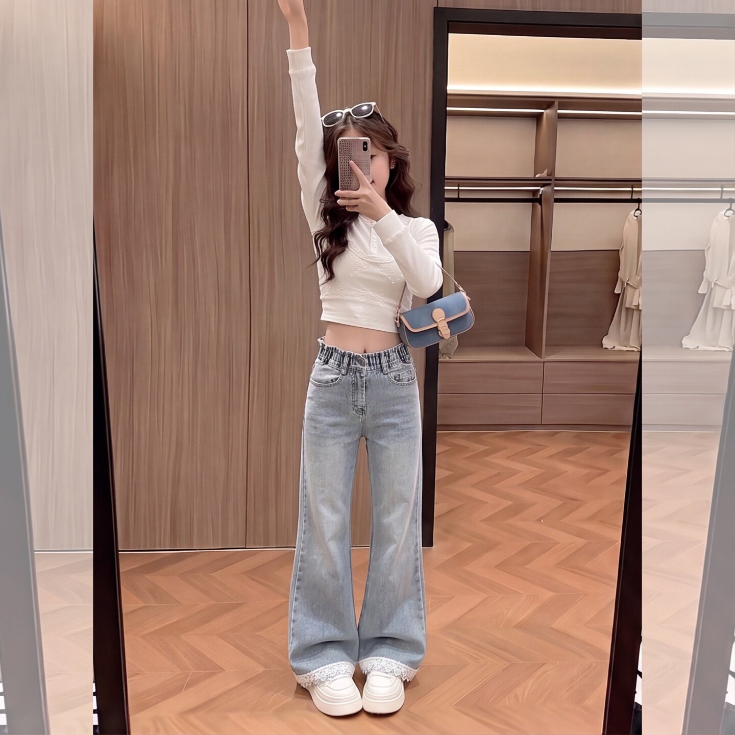 女童蕾丝微喇牛仔裤2026秋季新款