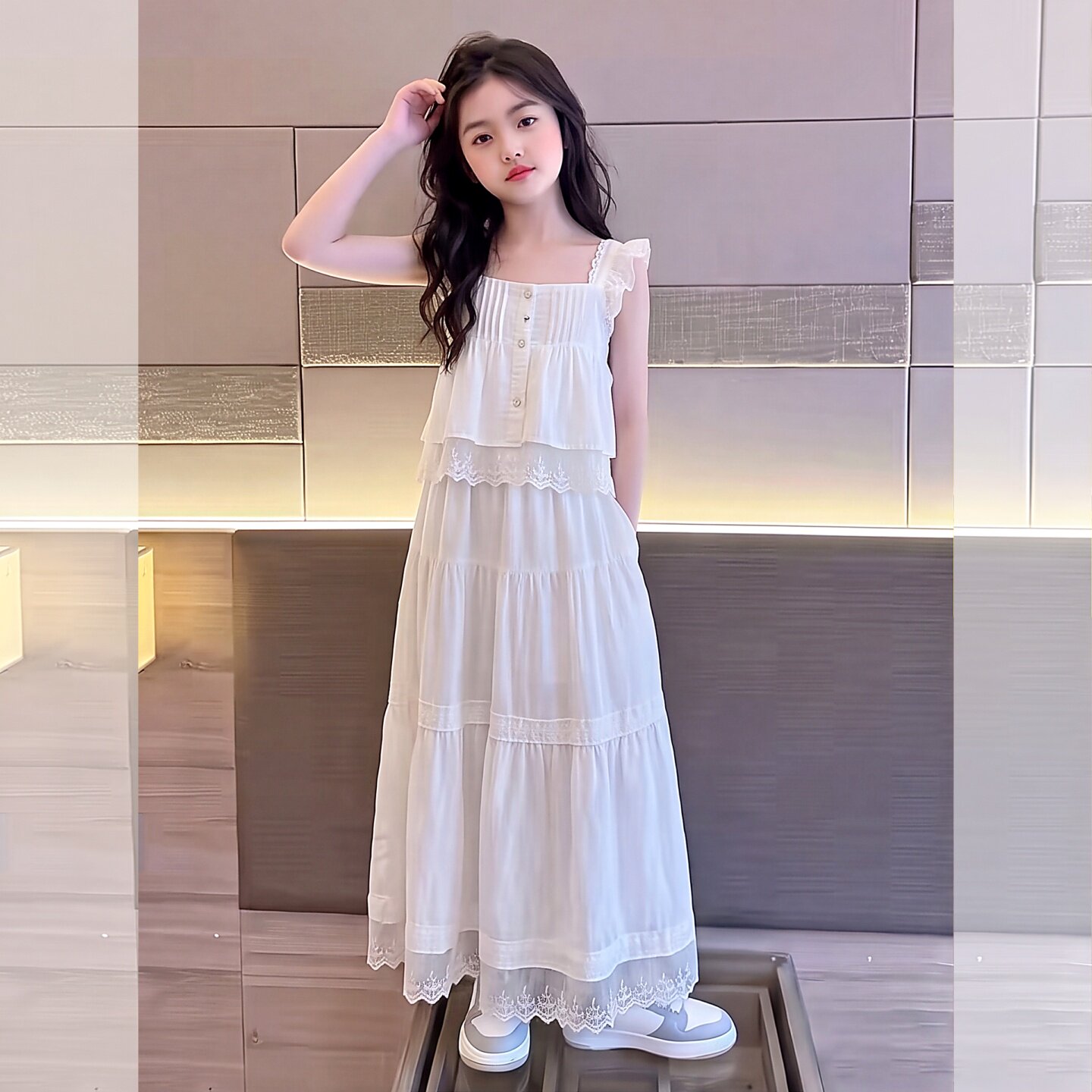 女童白色裙子夏天薄款大儿童高级