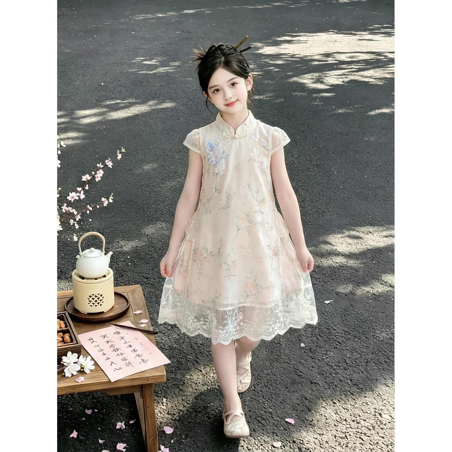 女童连衣裙夏季2026新款中大童漂亮旗袍裙气质高级生日演出礼服 - 实物图
