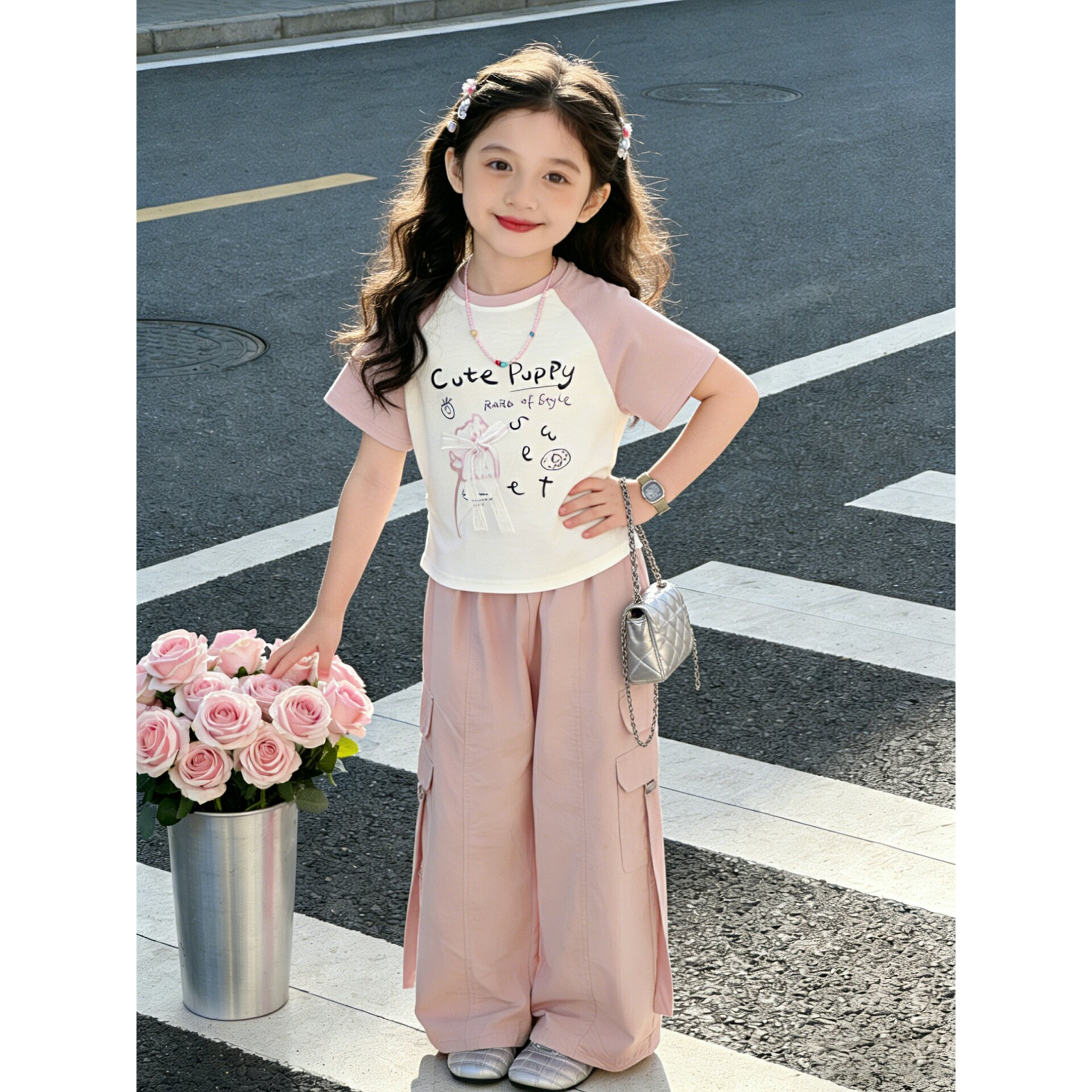 女童工装裤套装夏装2026新款儿童休闲夏天衣服大童夏季薄款两件套