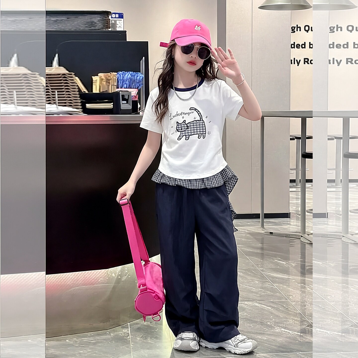 女童夏季猫咪短袖套装2026新款女