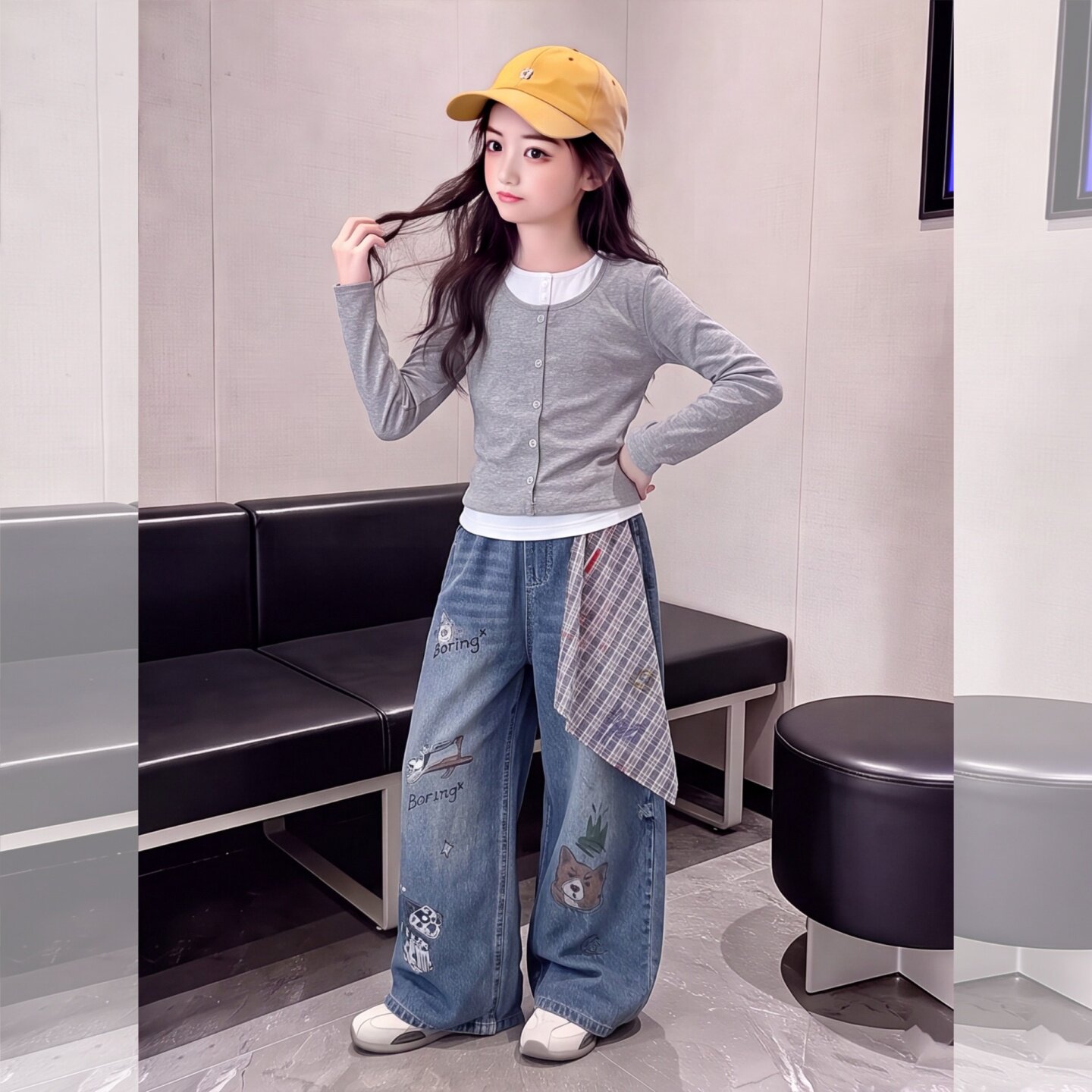 女童小狗牛仔裤秋季套装2026新款