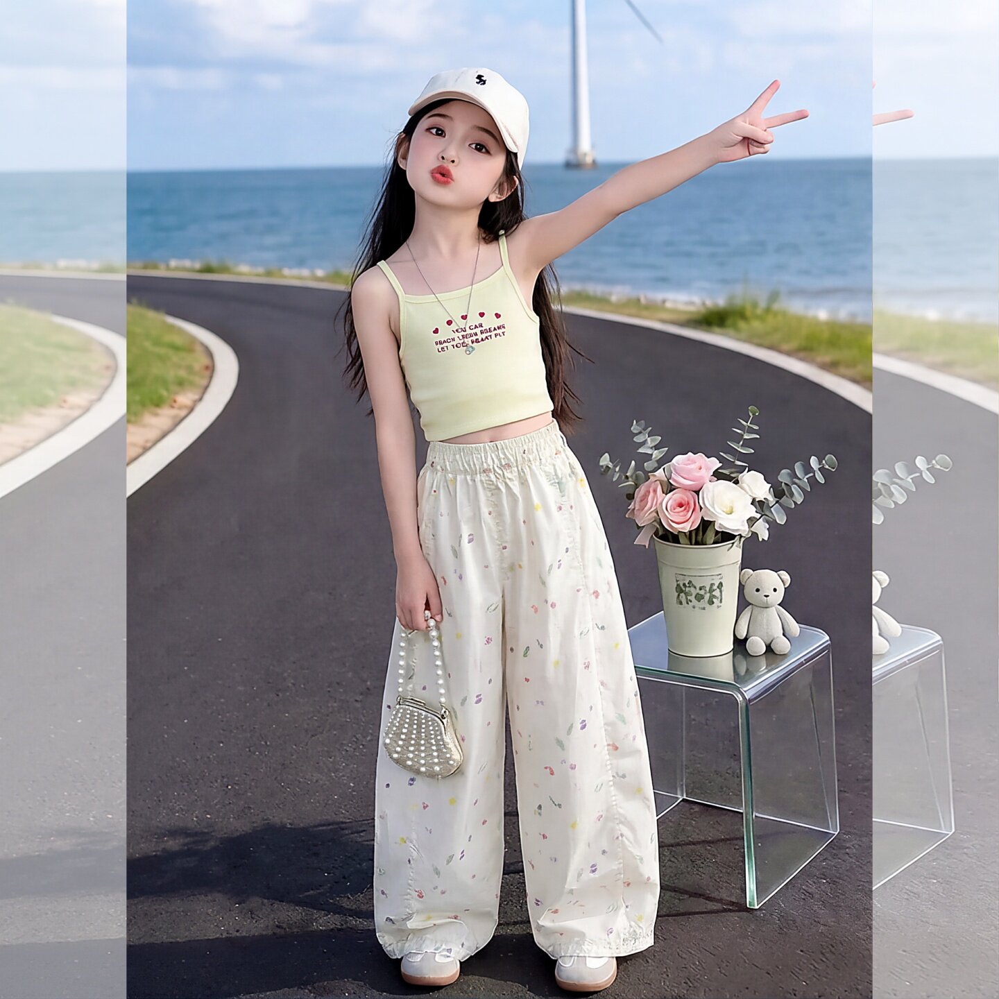 女童裤子夏季薄款涂鸦休闲裤2026新款超好看女大童夏天阔腿裤长裤