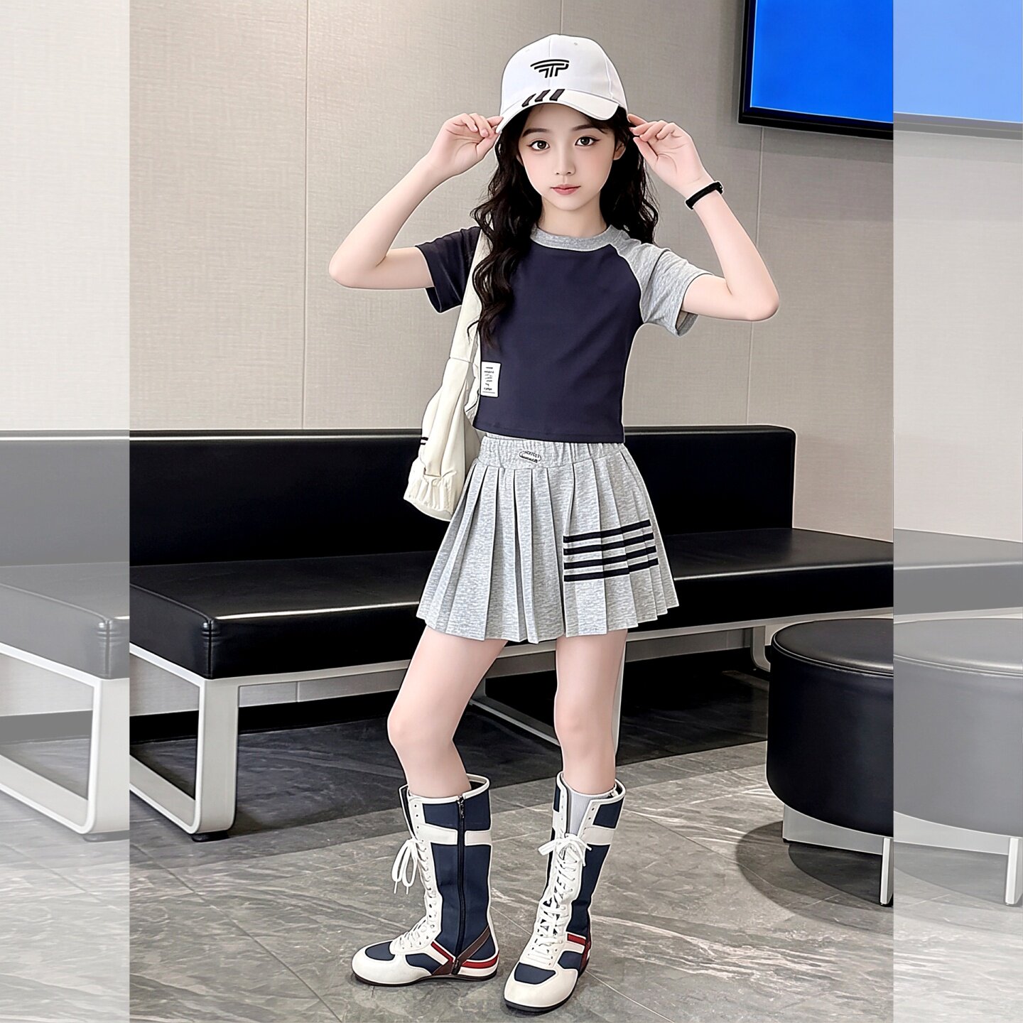女童短袖百褶裙套装夏季2026新款