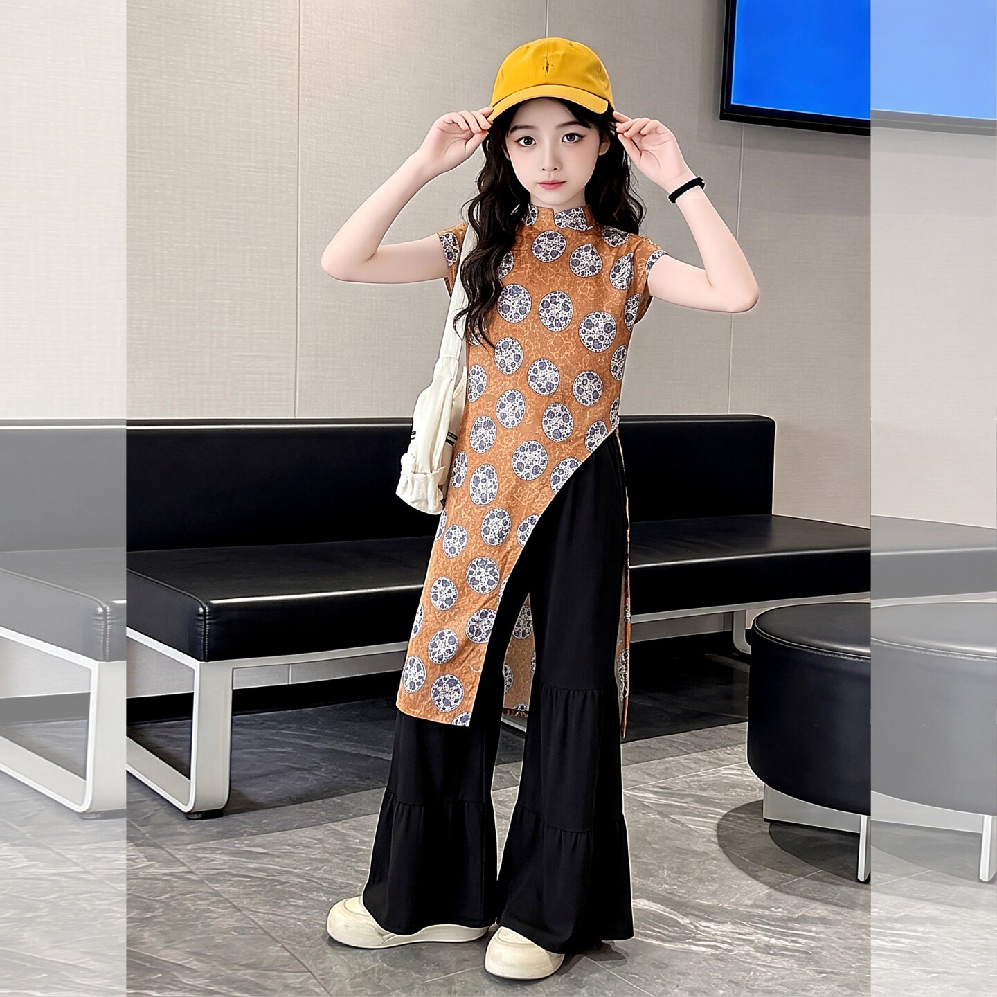女童套装夏季中大童时尚复古旗袍