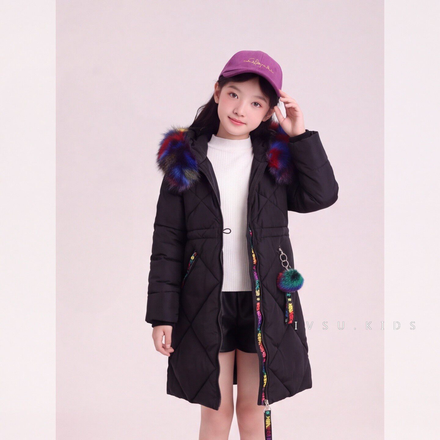 儿童加棉中长款棉服冬季女孩手潮