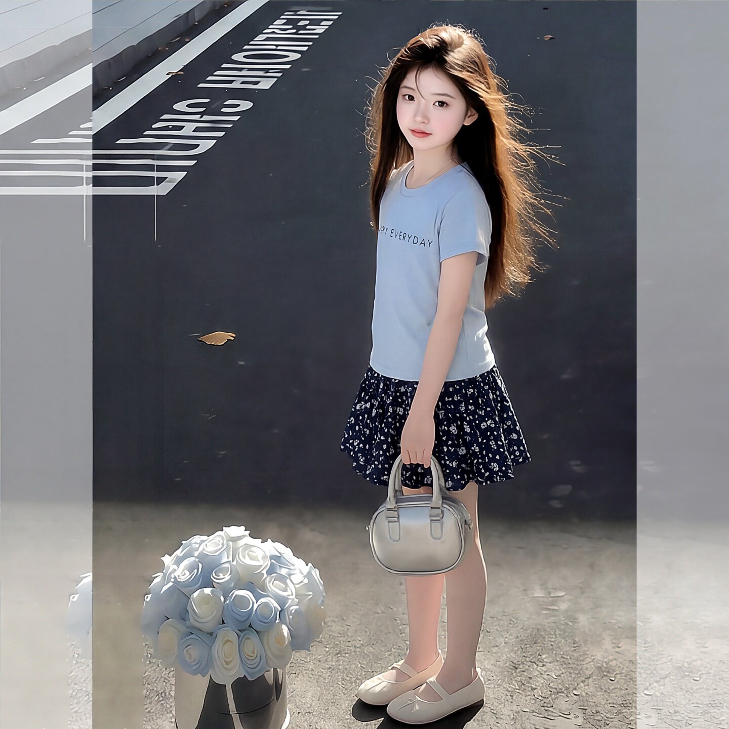 女童碎花短裙套装夏装儿童中大童短袖T恤裙子小女孩简约休闲穿搭