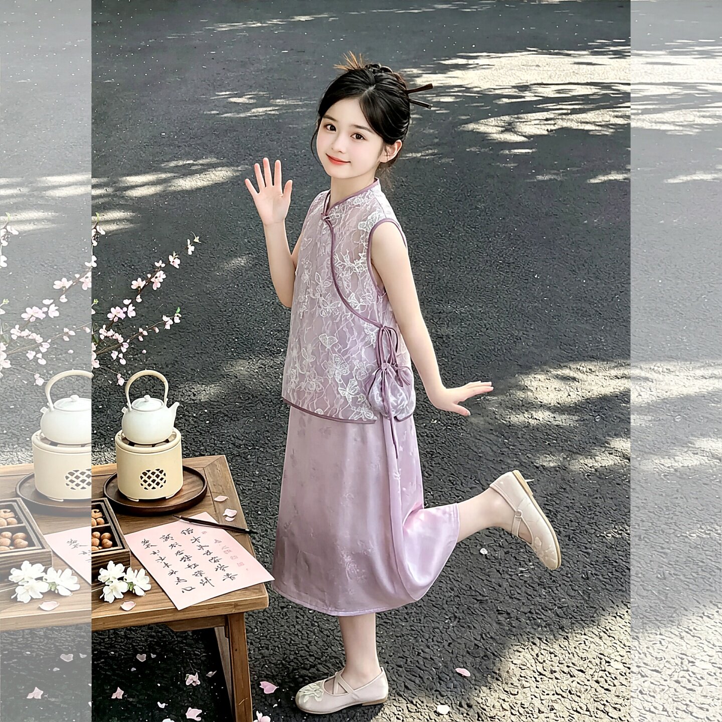 女童夏季套装2026新款中大童中式