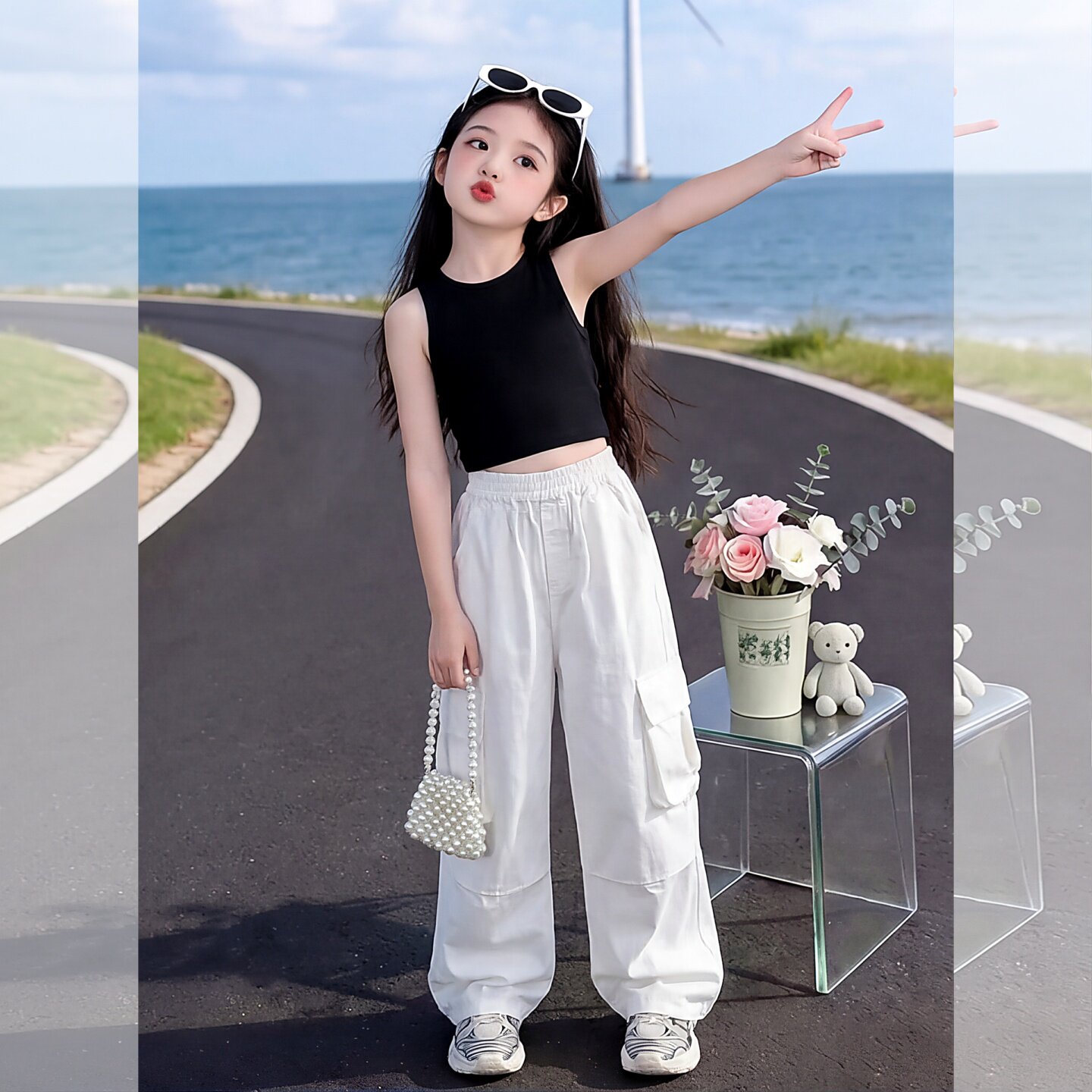 女童裤子新款秋季工装裤时尚百搭