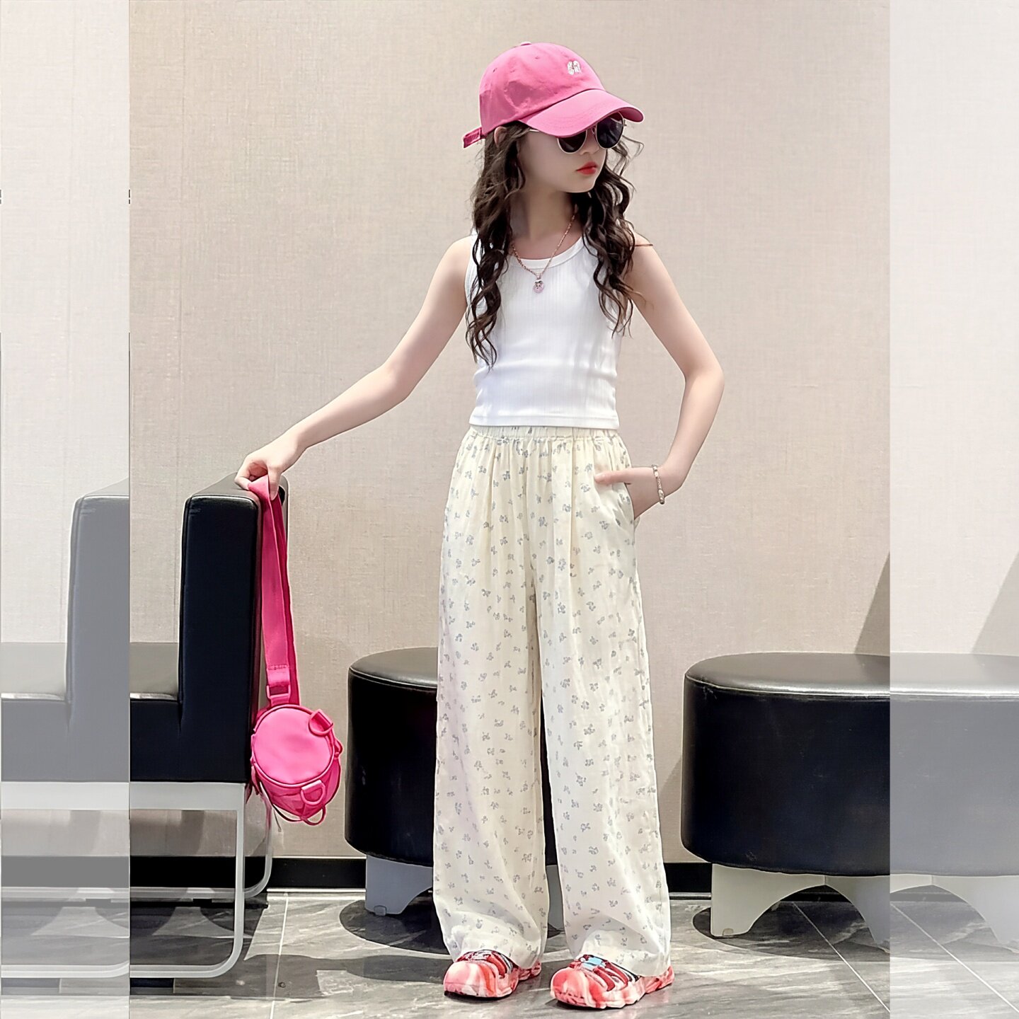 夏季小清新儿童碎花裤子休闲宽松
