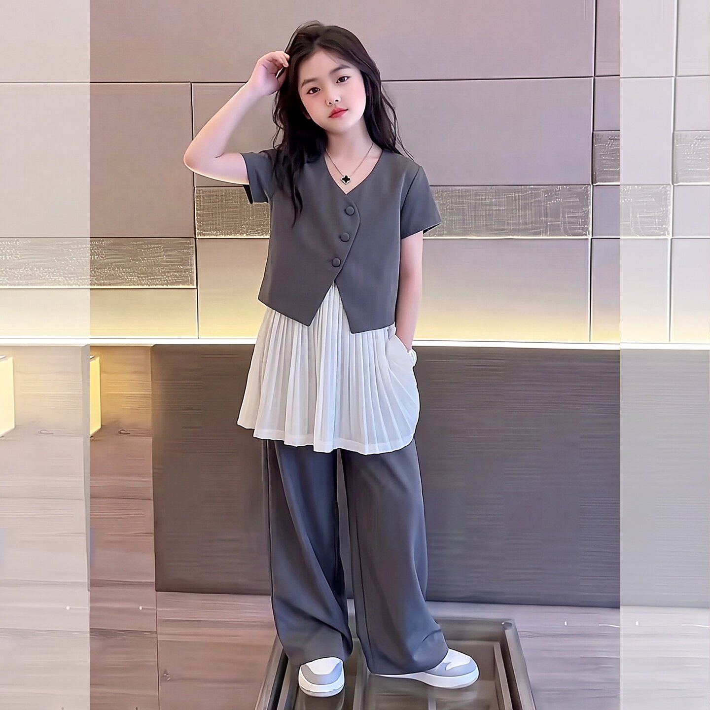 女童夏季西装套装2026新款儿童洋