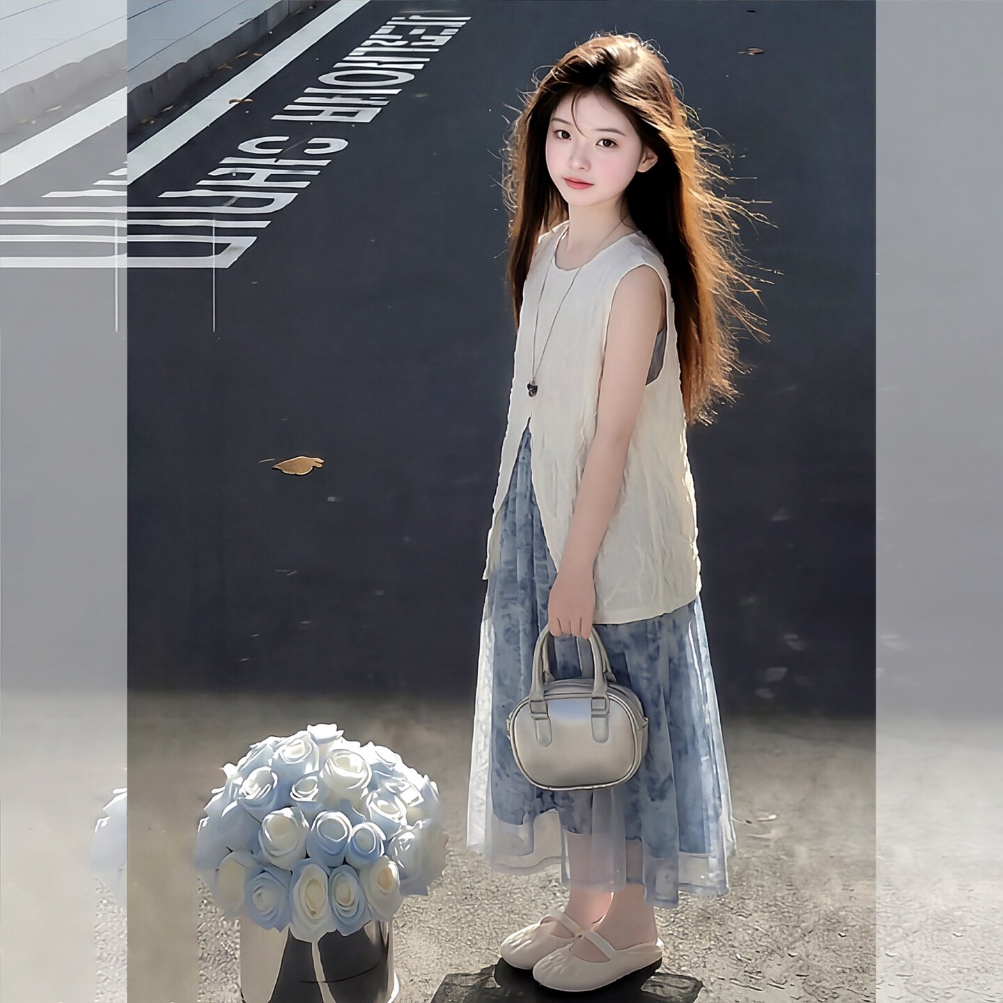 女童夏季蕾丝无袖半身裙套装2026