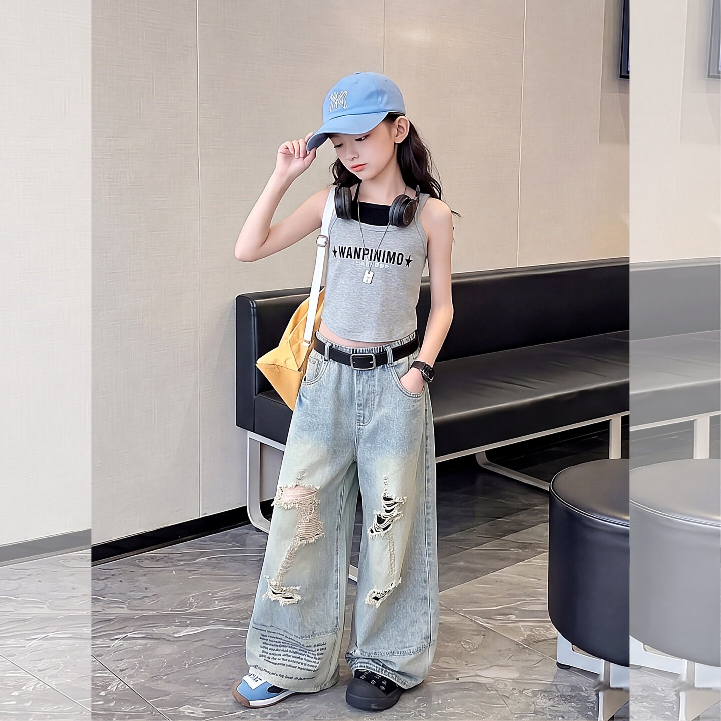 女童夏装2026超火吊带套装女大童