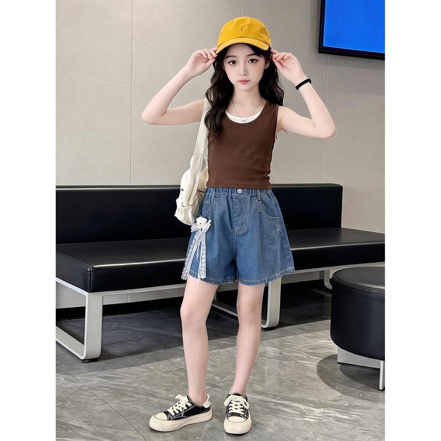 女童牛仔短裤夏季薄款蝴蝶结女大童休闲裤子夏天韩版百搭儿童热裤