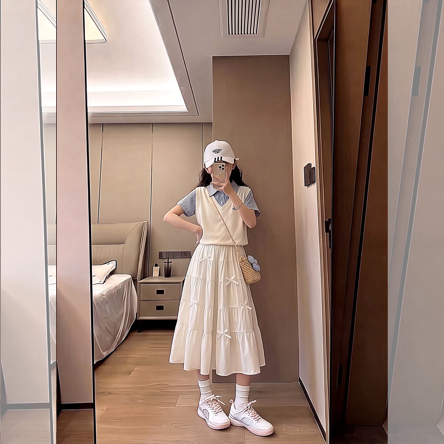 女童夏装洋气假两件polo领连衣裙