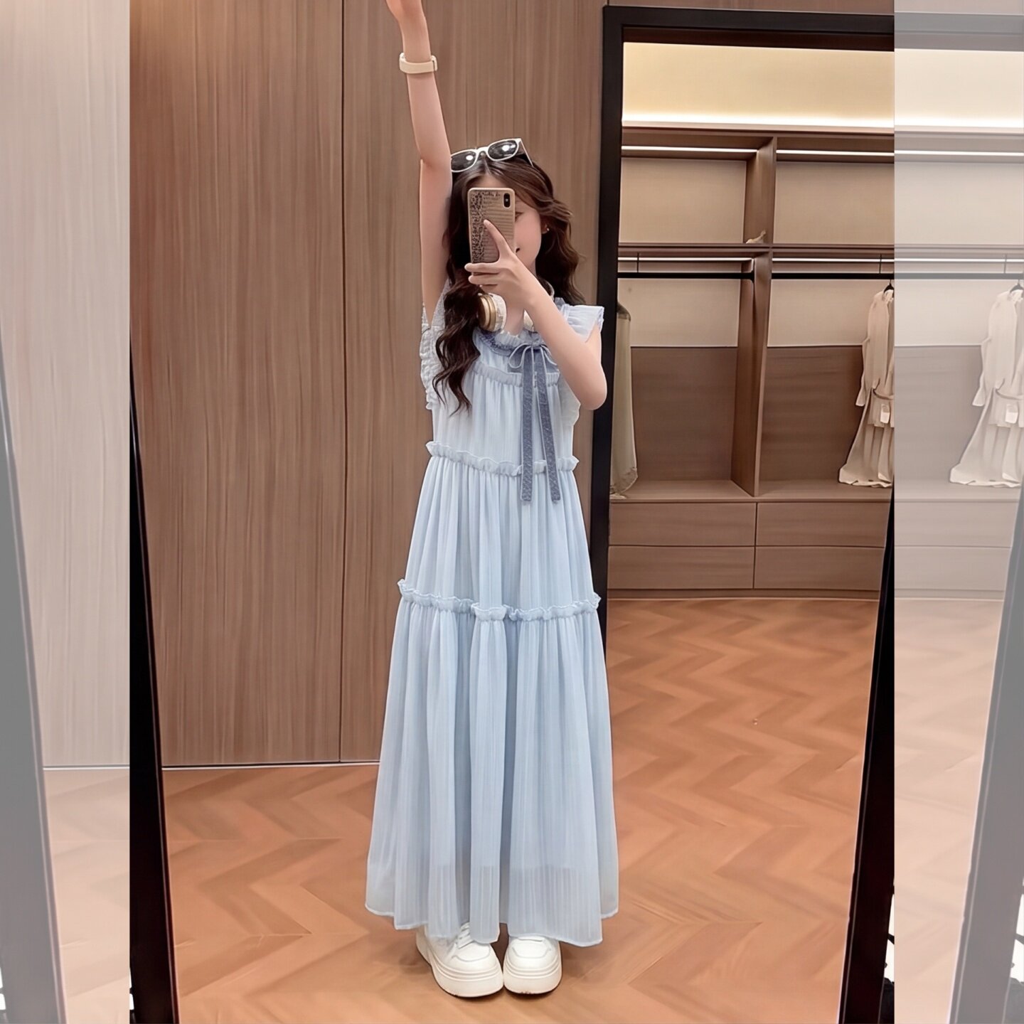 女童浅蓝色连衣裙夏季2026新款儿