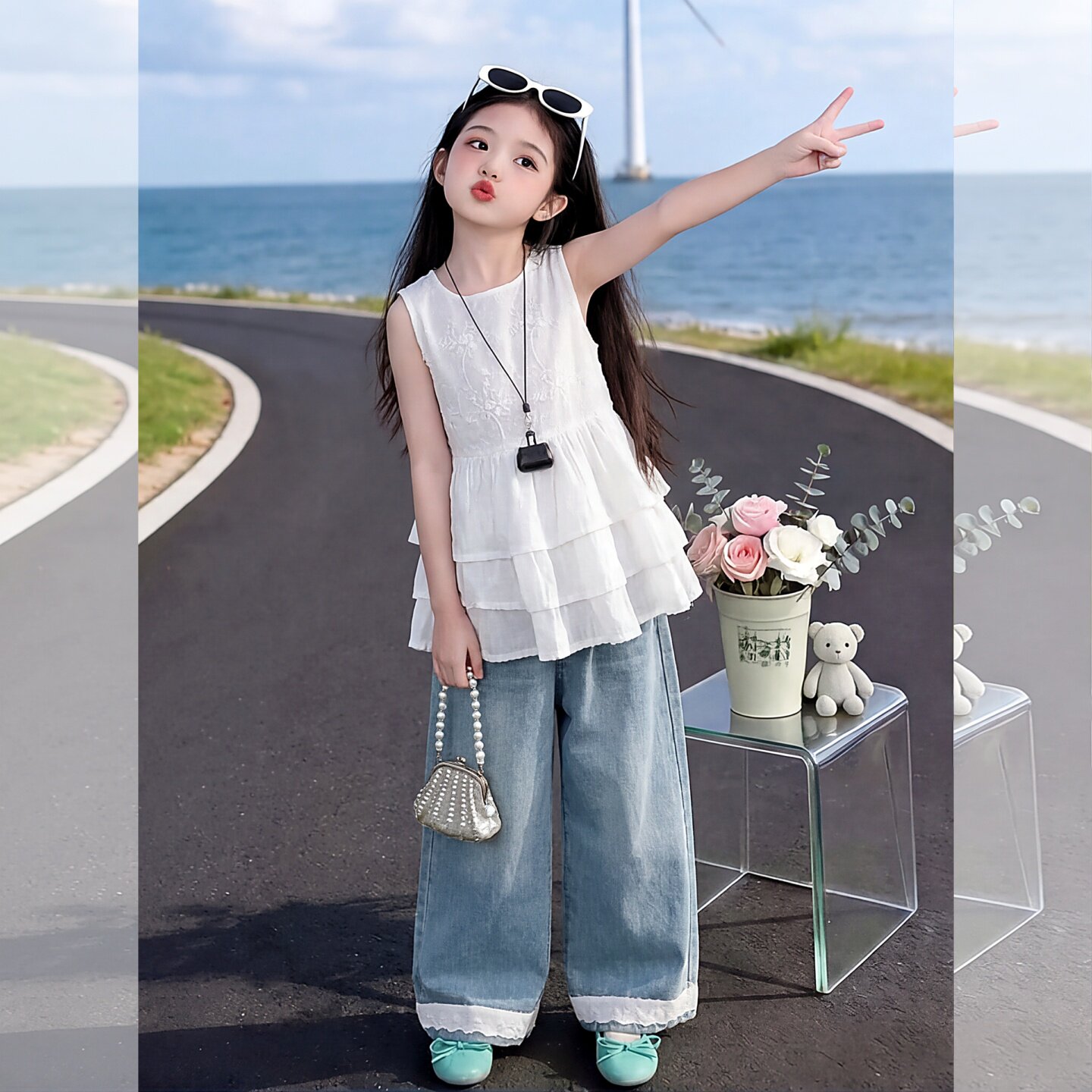 夏装新款韩版女童套装洋气蛋糕裙
