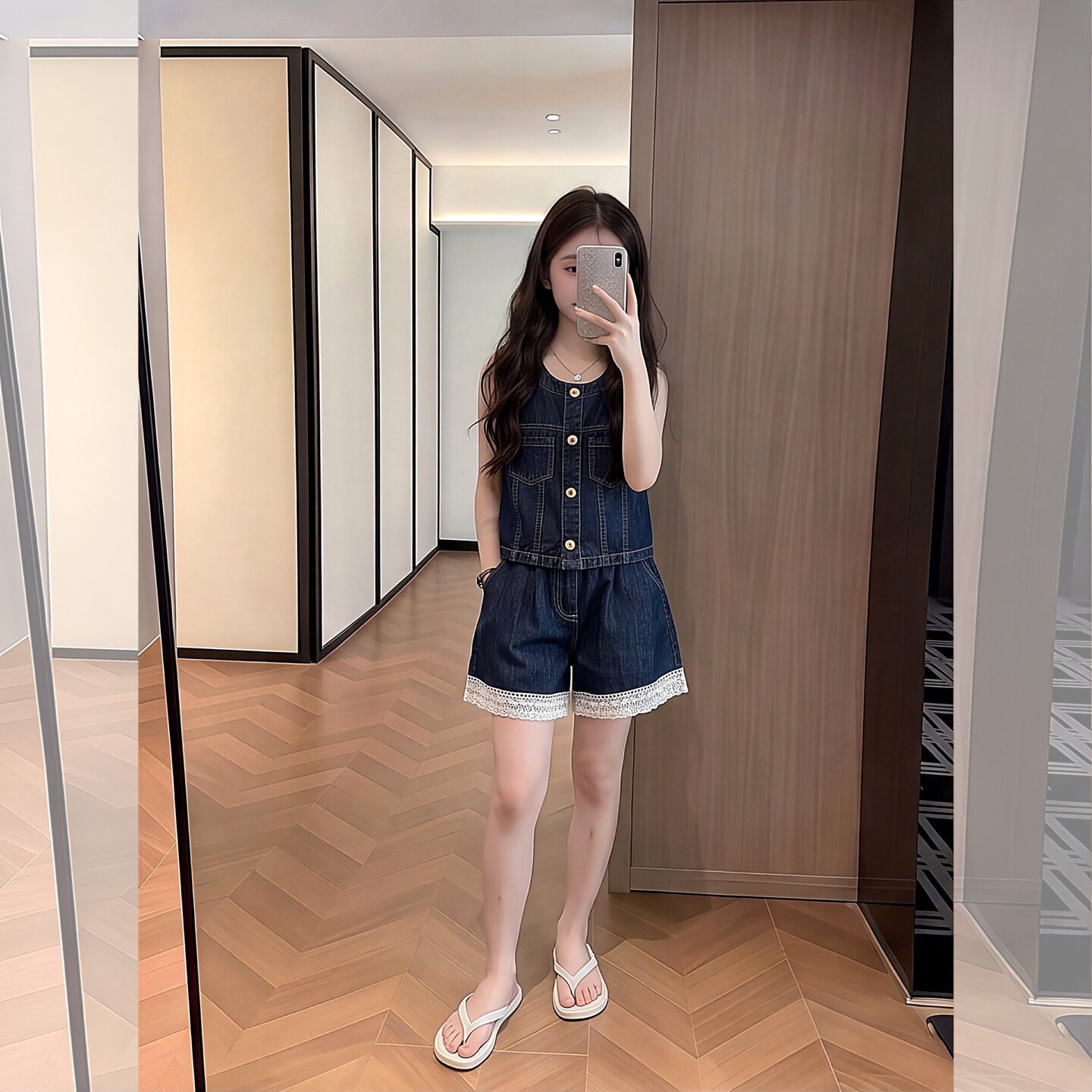 女童套装夏季女大童网红花边牛仔