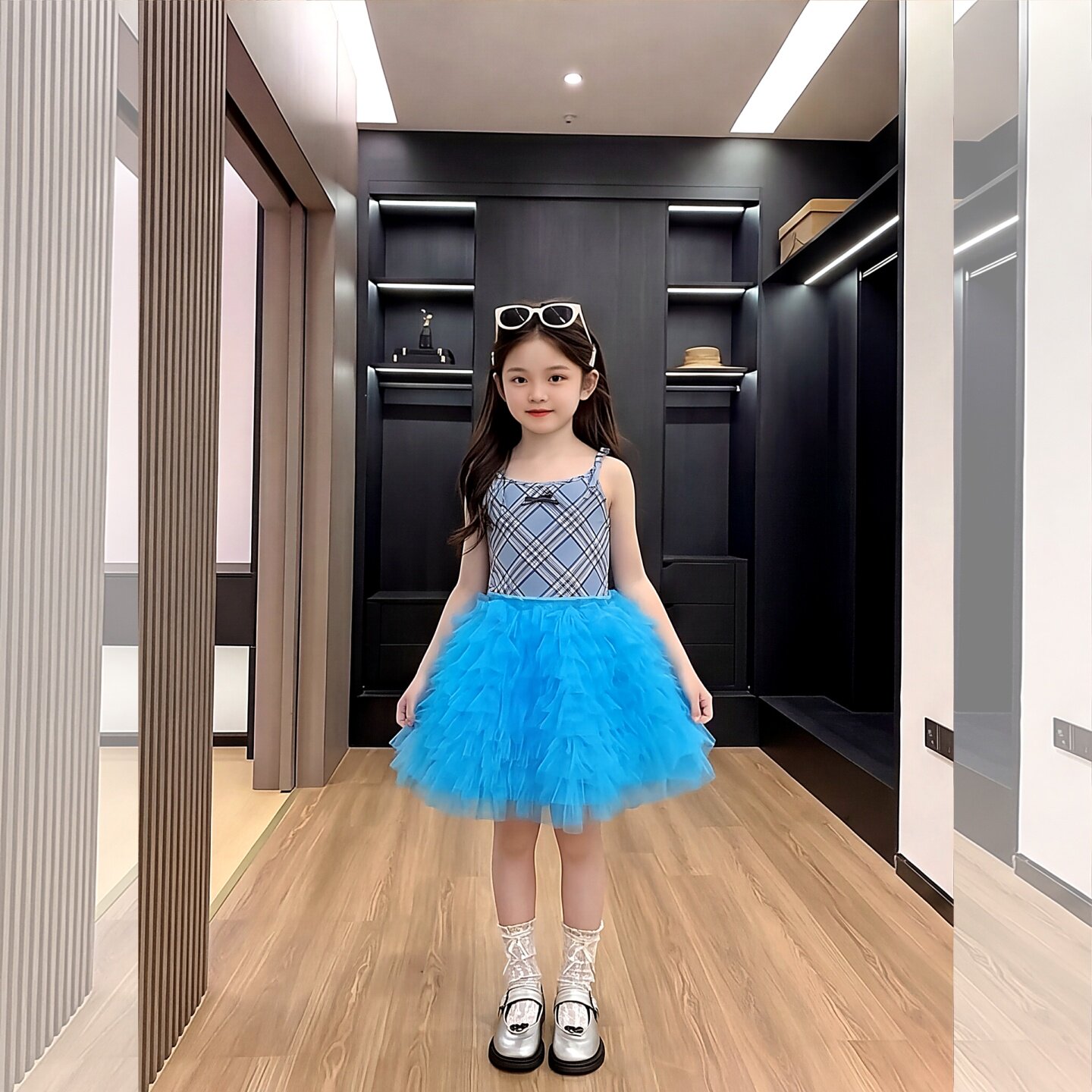 女童夏季蓝色吊带蛋糕裙2026新款女孩洋气公主裙儿童漂亮网纱裙子