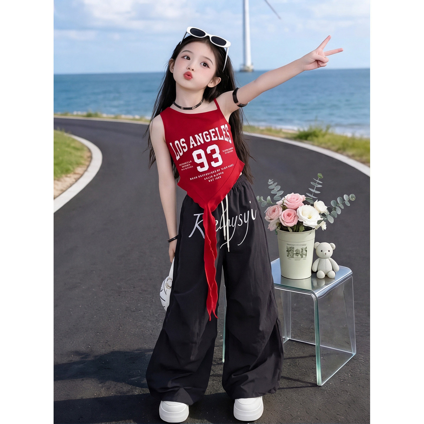 女童爵士街舞套装2026夏季新款吊带背心工装阔腿裤中大童炸街夏装