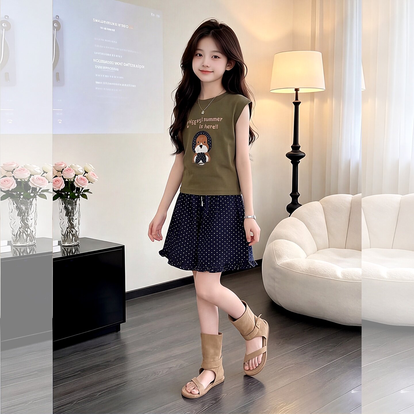 女童夏季套装2026新款通小狗印花
