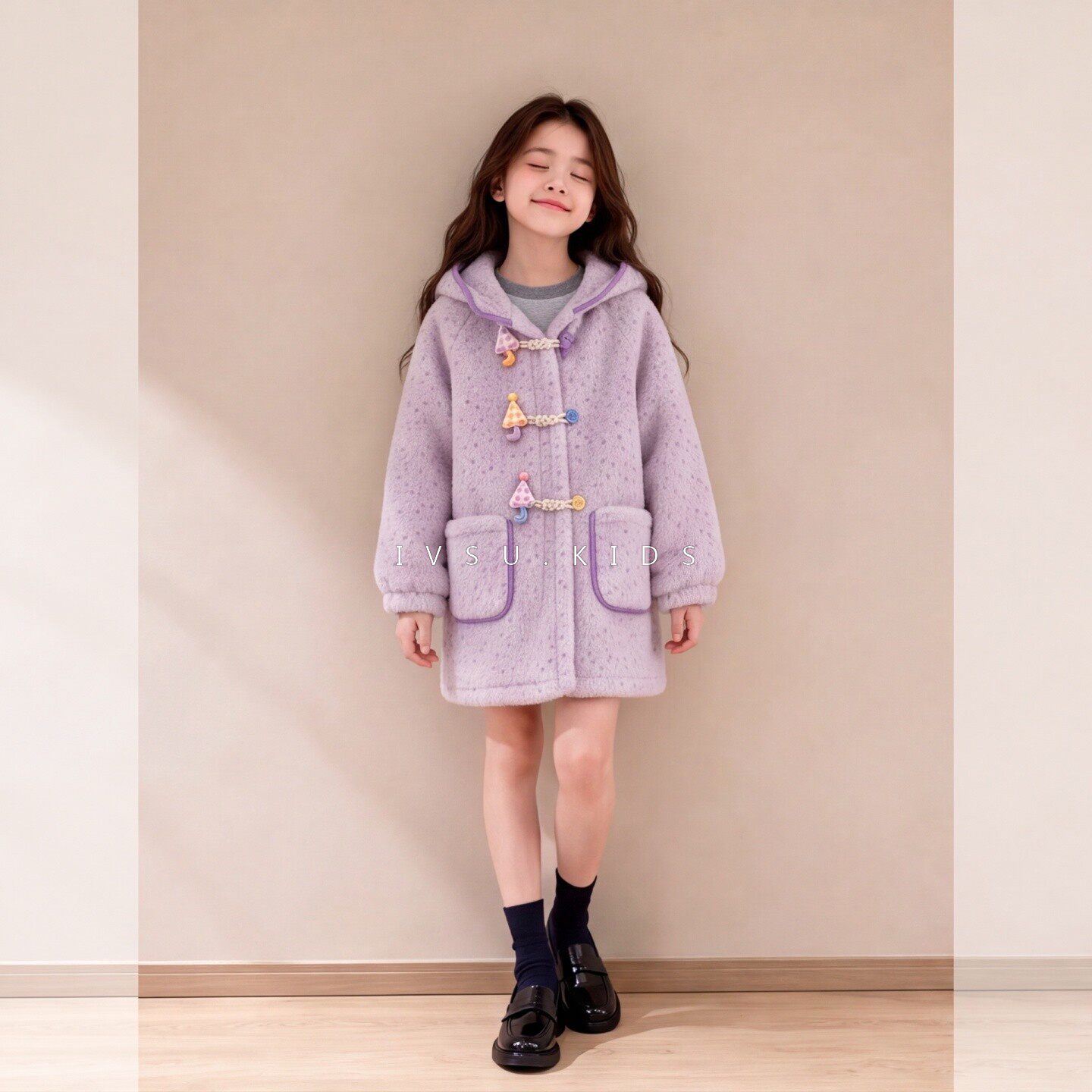女童加绒外套秋冬款2026新款儿童冬装保暖连帽上衣女孩加厚毛毛衣