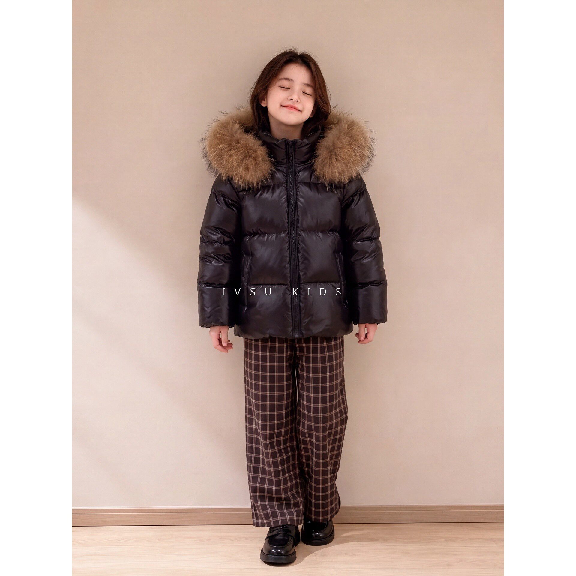 女童大毛领羽绒棉服2026冬季新款