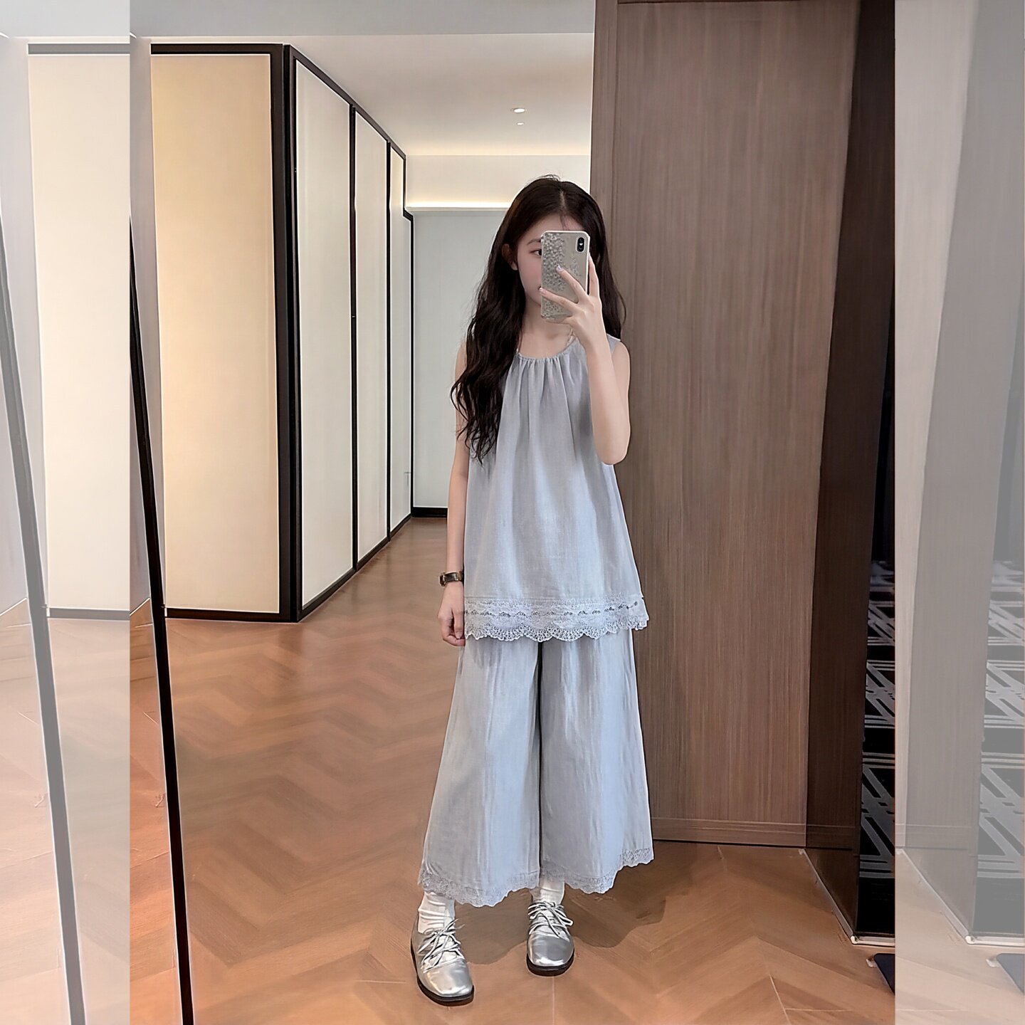 女童花边无袖T恤九分裤套装夏款5