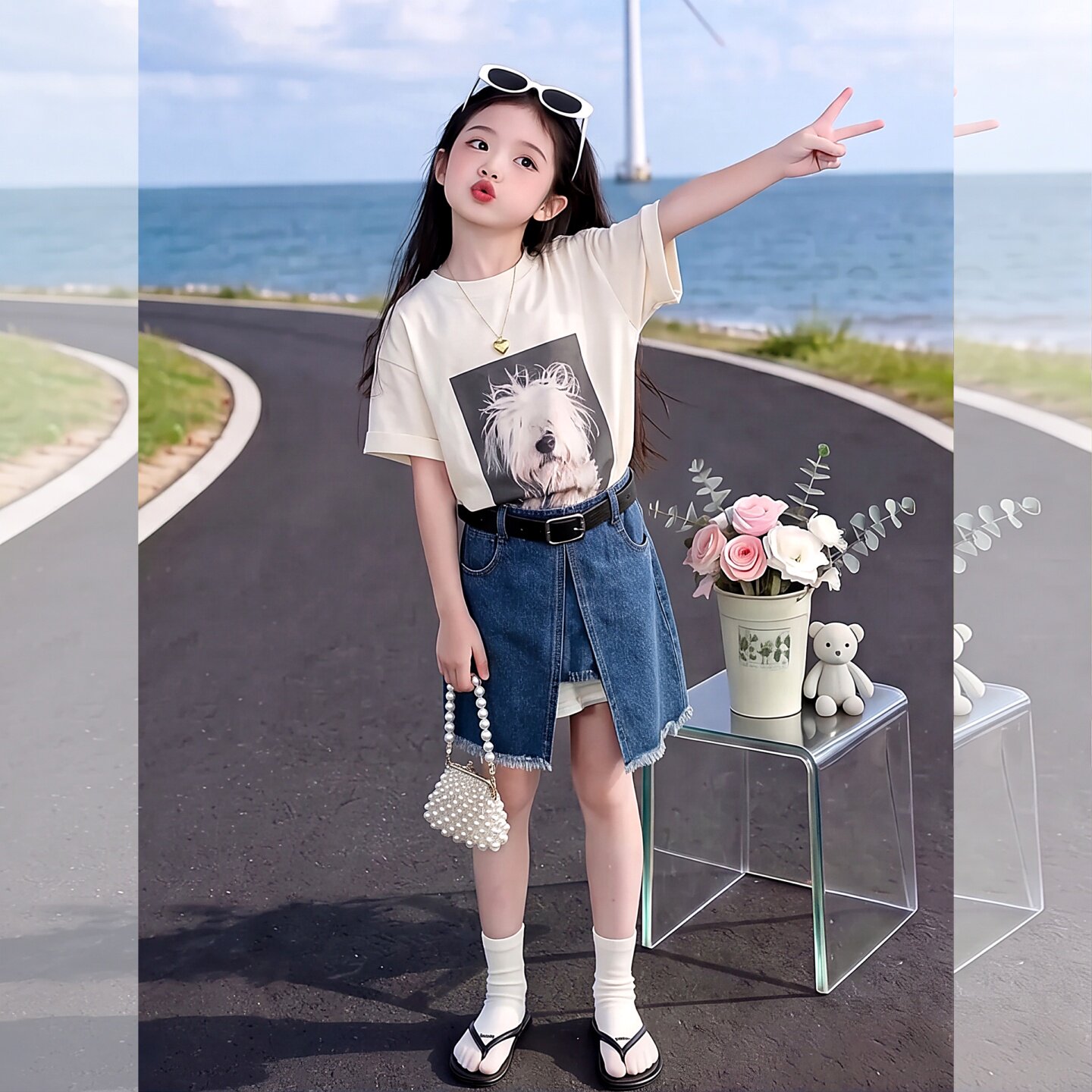 女童韩系套装2026夏新款中大童卡