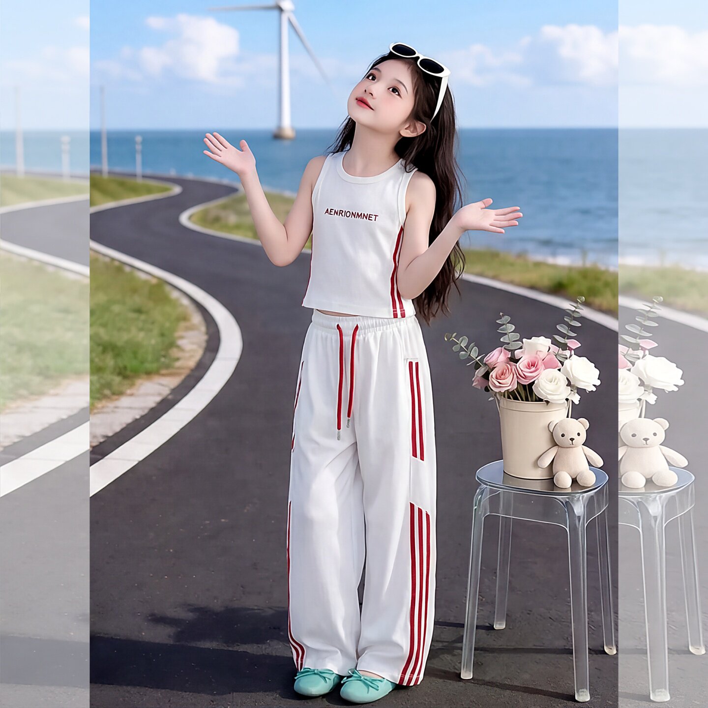 女童洋气休闲背心裤子运动风套装