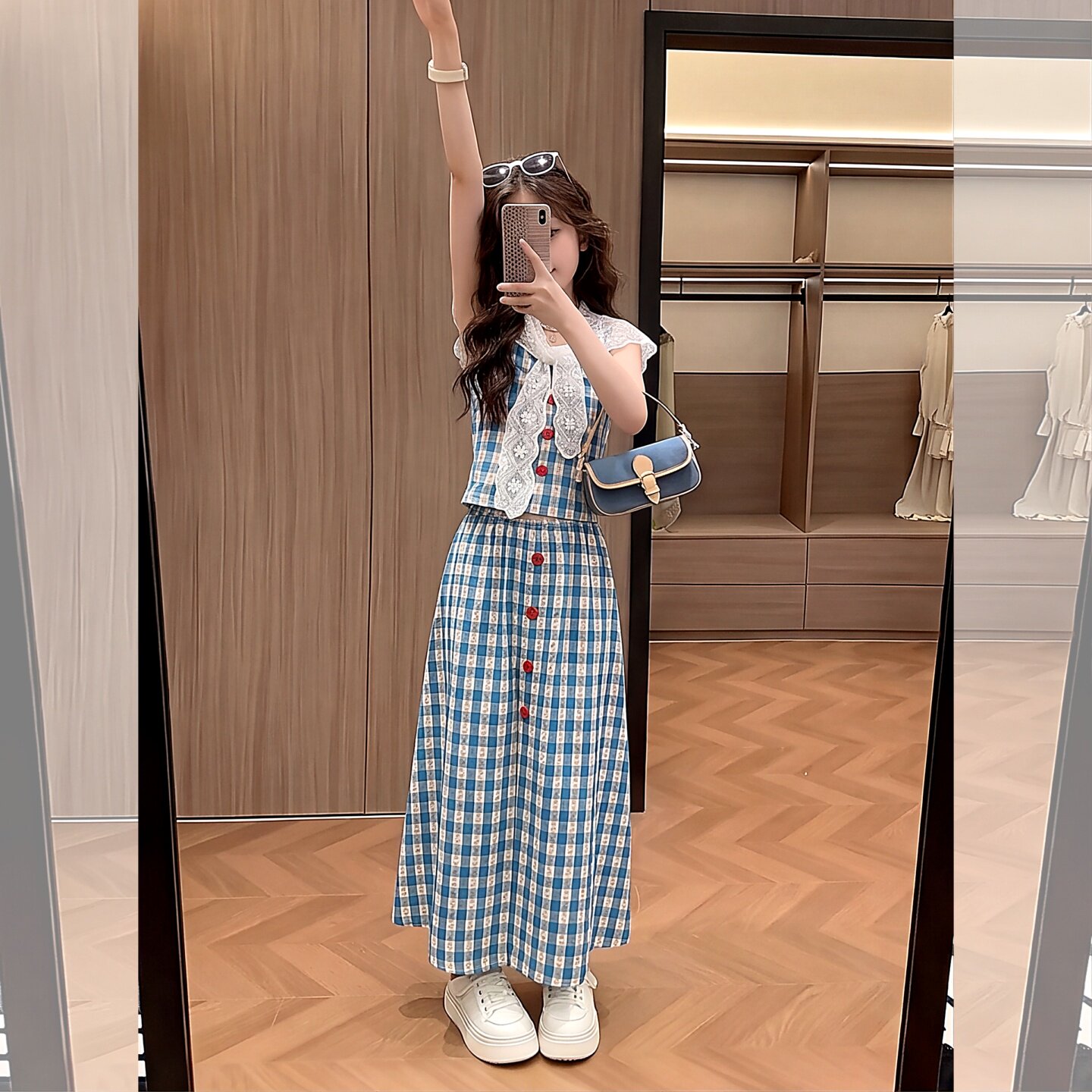 女童夏季格子吊带连衣裙中大童女