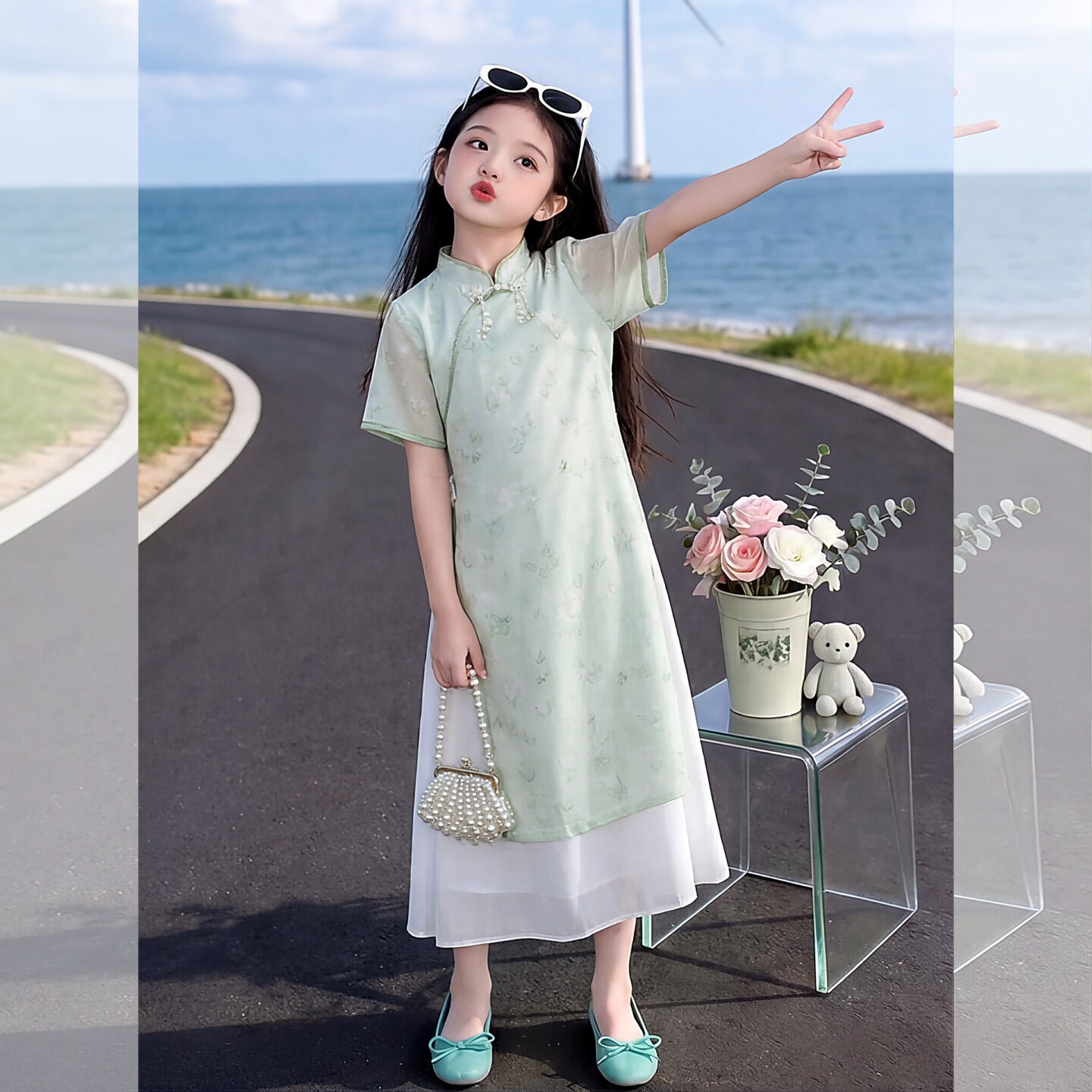 女童旗袍新中式民国风连衣裙夏薄