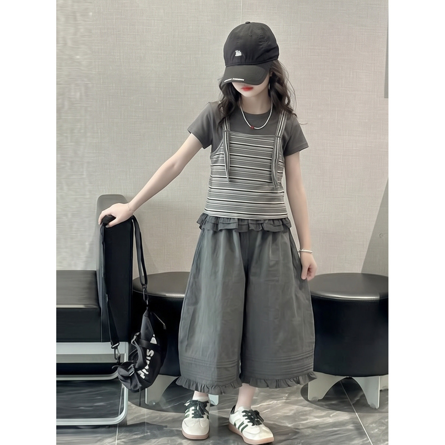 女童吊带短袖套装夏季2026新款