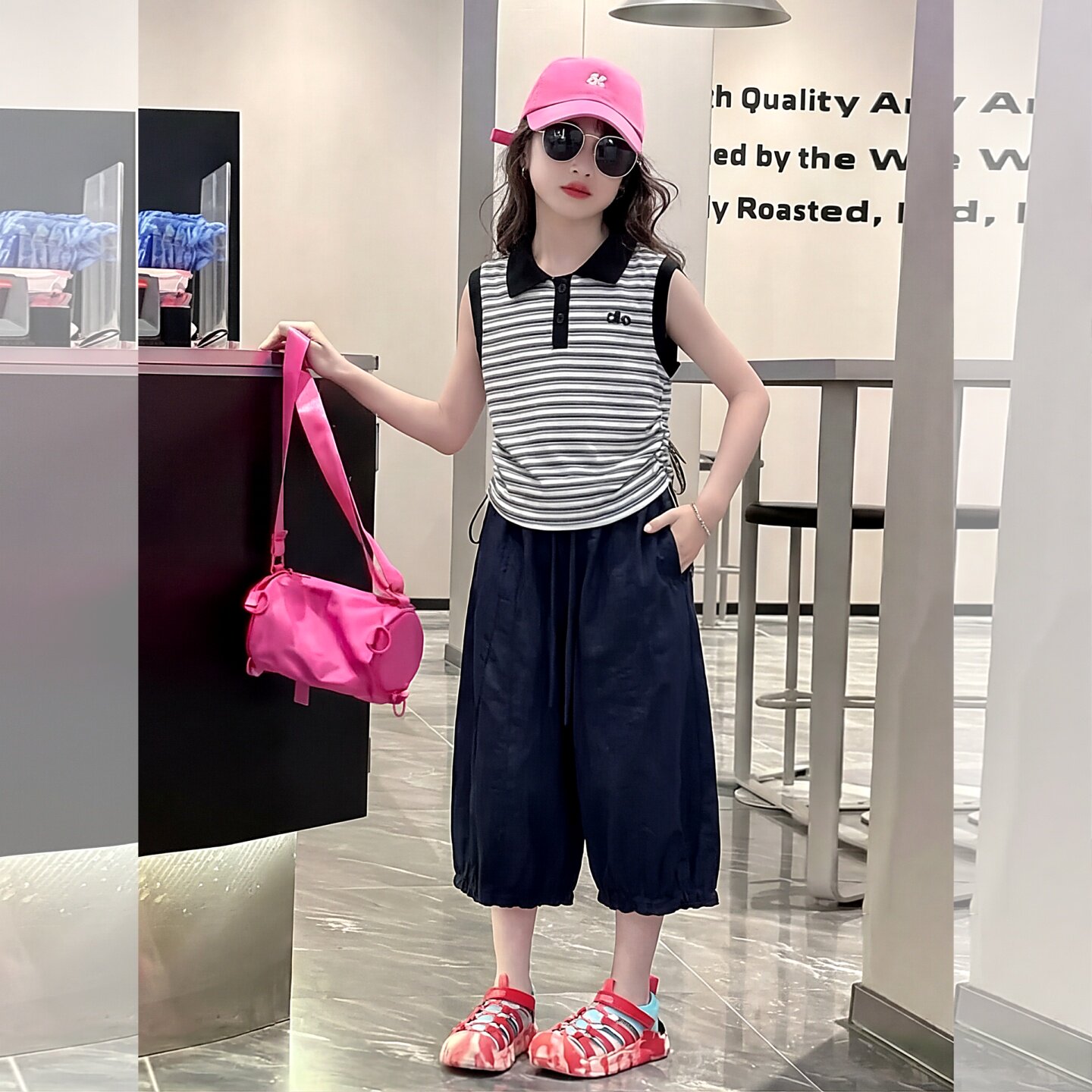 女童夏装无袖上衣七分灯笼裤套装