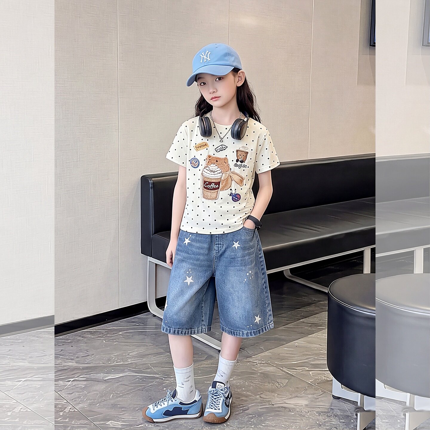女童牛仔短裤套装夏季2026新款女