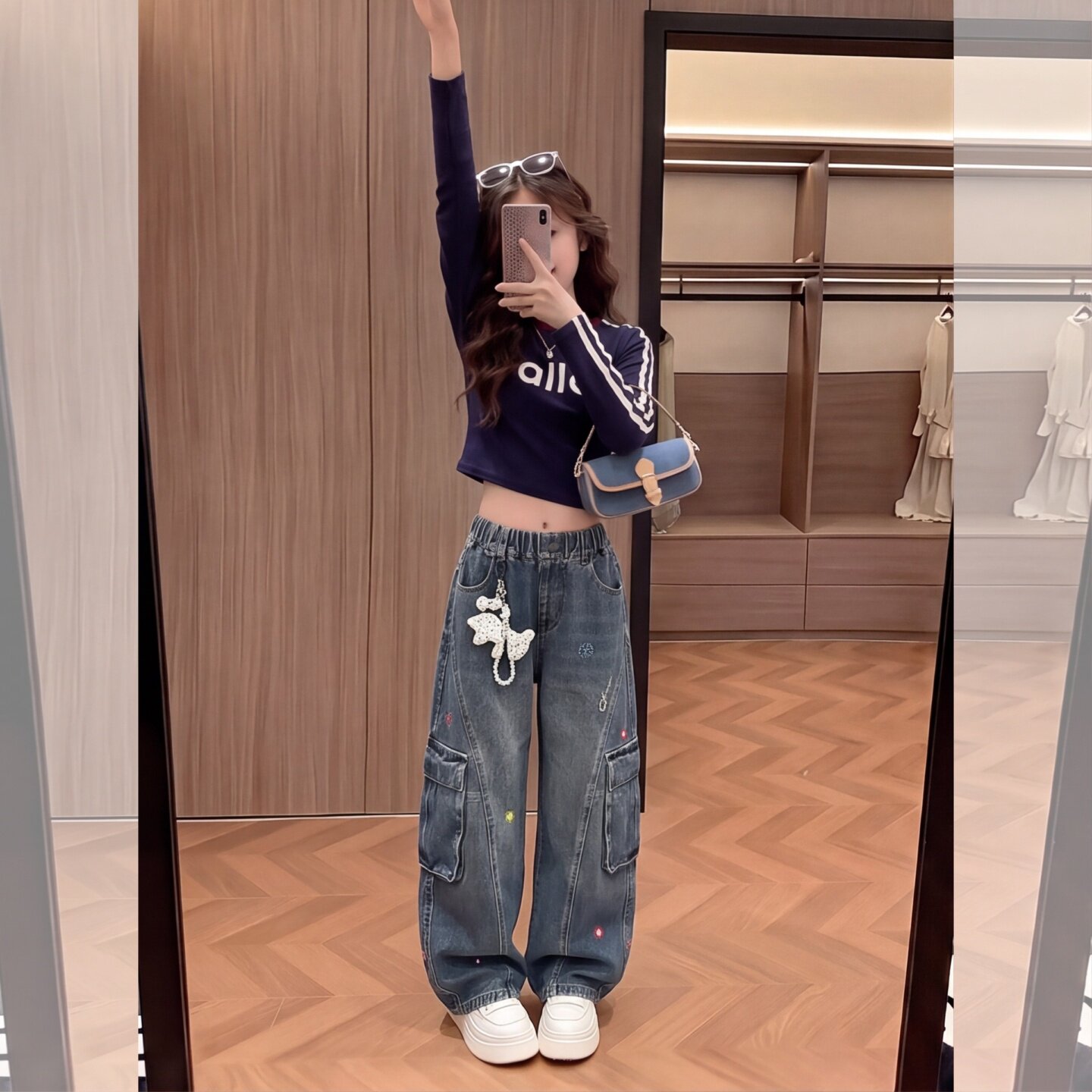 女童牛仔裤套装秋季装大童宽松洋
