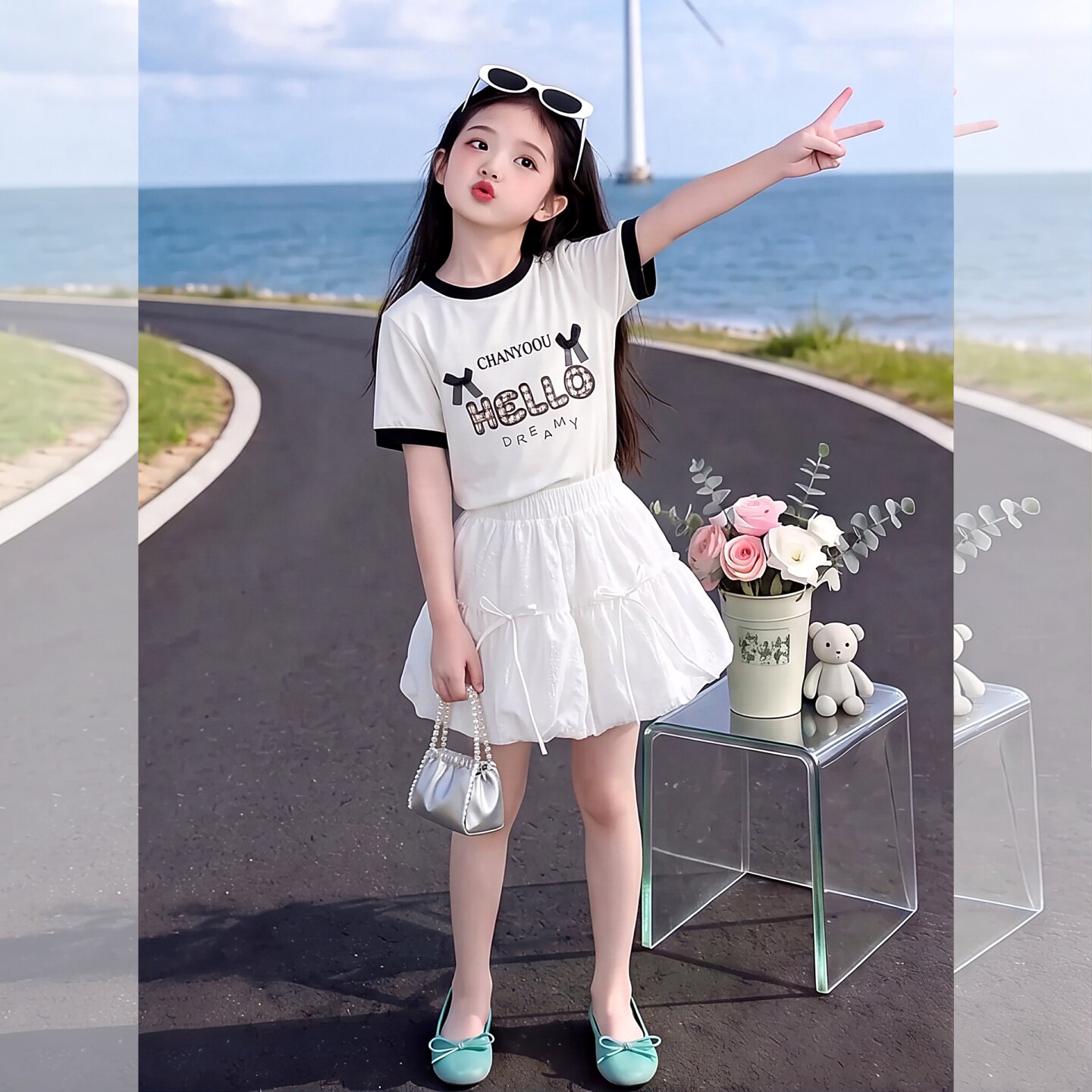 女童夏季两件套卡通印花短袖T恤9