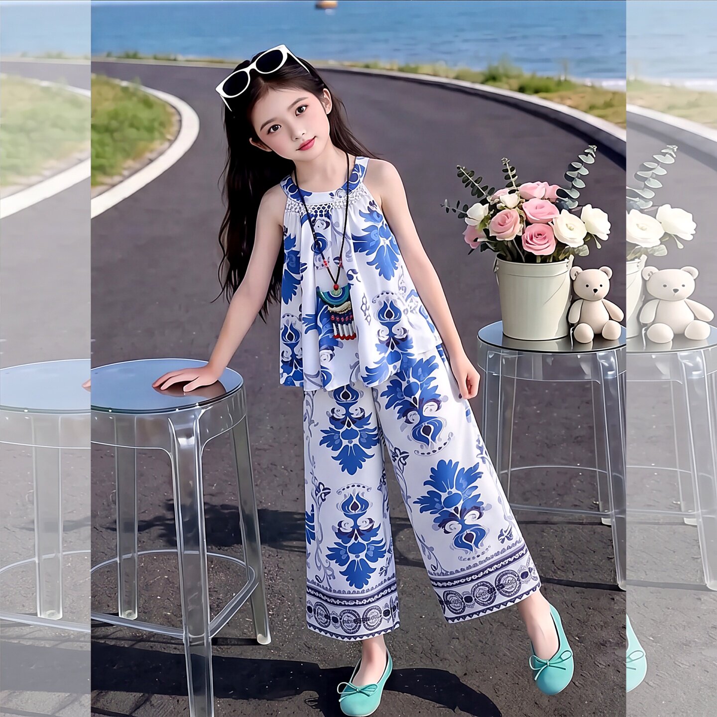 女童套装夏季新款女孩中大童民族