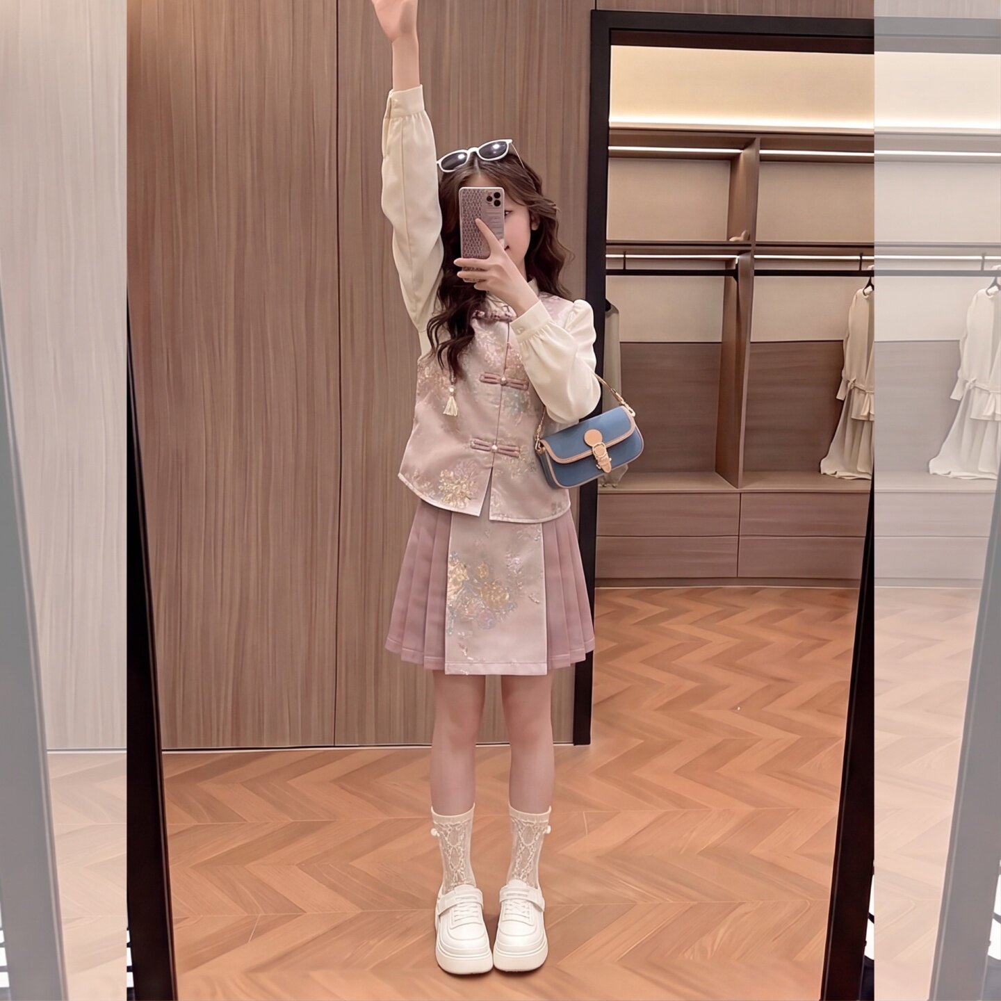 女童国风衬衫裙套装秋装2026新款女孩新中式盘扣马甲马面裙三件套