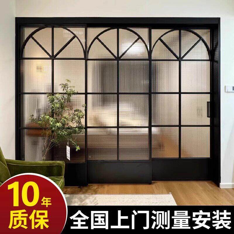 法式复古拉门吊轮三联动厨房化妆室阳台卧室铝合金玻璃隔断移门